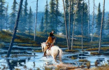 Indien à cheval en foret